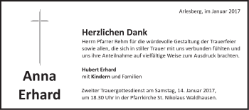 Traueranzeige von Anna Erhard von Schwäbische Post