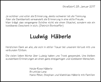 Traueranzeige von Ludwig Häberle von Gmünder Tagespost