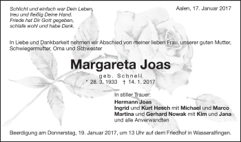 Traueranzeige von Margareta Joas von Schwäbische Post