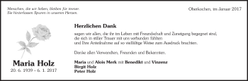 Traueranzeige von Maria Holz von Amtsblatt_Oko