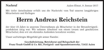 Traueranzeige von Andreas Reichstein von Schwäbische Post