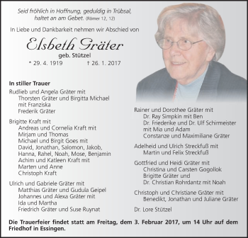 Traueranzeige von Elsbeth Gräter von Schwäbische Post