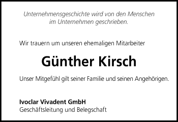 Traueranzeige von Günther Kirsch von Schwäbische Post