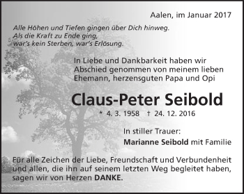 Traueranzeige von Claus-Peter Seibold von Schwäbische Post