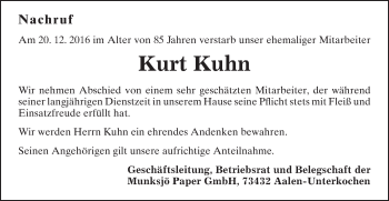 Traueranzeige von Kurt Kuhn von Schwäbische Post
