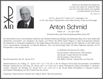 Traueranzeige von Anton Schmid von Gmünder Tagespost