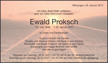 Traueranzeige von Ewald Proksch von Schwäbische Post