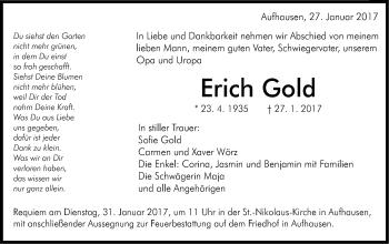 Traueranzeige von Erich Gold von Schwäbische Post