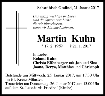 Traueranzeige von Martin Kuhn von Gmünder Tagespost