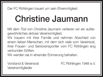 Traueranzeige von Christine Jaumann von Schwäbische Post