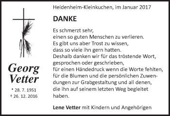 Traueranzeige von Georg Vetter von Schwäbische Post