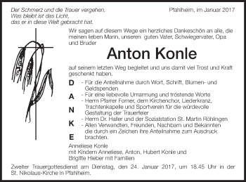 Traueranzeige von Anton Konle von Schwäbische Post