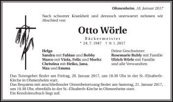 Traueranzeige von Otto Wörle von Schwäbische Post