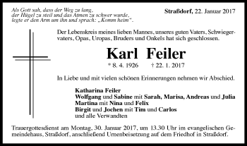 Traueranzeige von Karl Feiler von Gmünder Tagespost