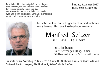 Traueranzeige von Manfred Seitzer von Gmünder Tagespost