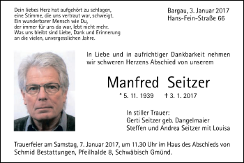 Traueranzeige von Manfred Seitzer