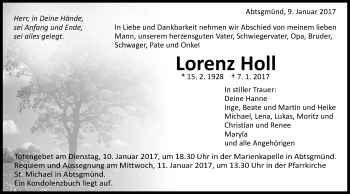 Traueranzeige von Lorenz Holl von Schwäbische Post
