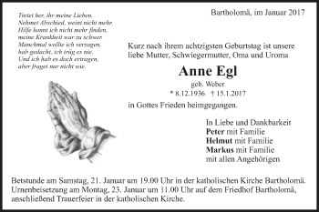 Traueranzeige von Anne Egl von Gmünder Tagespost