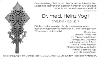 Traueranzeige von Heinz Vogt von Schwäbische Post