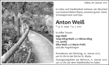 Traueranzeige von Anton Weiß von Schwäbische Post