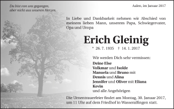 Traueranzeige von Erich Gleinig von Schwäbische Post