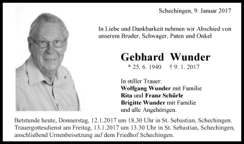 Traueranzeige von Gebhard Wunder