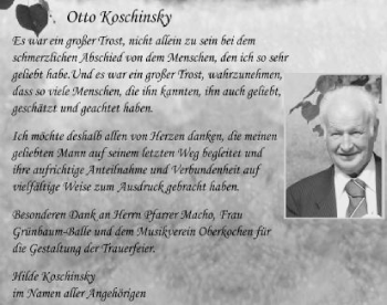 Traueranzeige von Otto Koschinsky von Amtsblatt_Oko