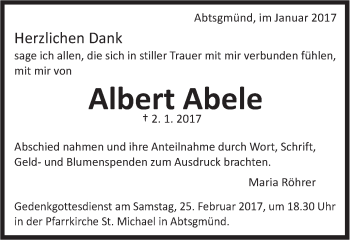 Traueranzeige von Albert Abele von Schwäbische Post