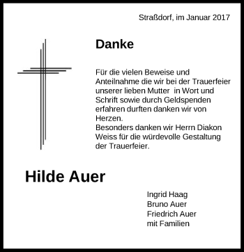 Traueranzeige von Hilde Auer von Gmünder Tagespost