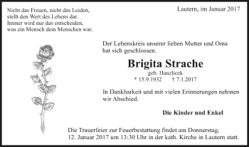Traueranzeige von Brigita Strache von Gmünder Tagespost