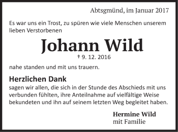 Traueranzeige von Johann Wild von Schwäbische Post