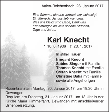 Traueranzeige von Karl Knecht von Schwäbische Post