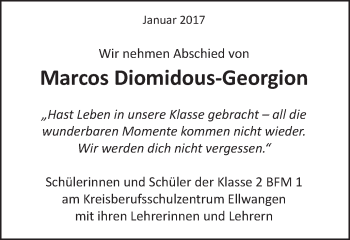 Traueranzeige von Marcos Diomidous-Georgion von Schwäbische Post