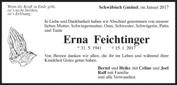 Traueranzeige von Erna Feichtinger von Gmünder Tagespost