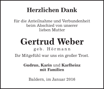 Traueranzeige von Gertrud Weber von Bopfinger Stadtanzeiger