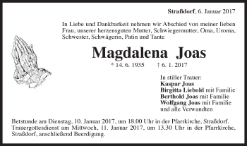 Traueranzeige von Mgdalena Joas