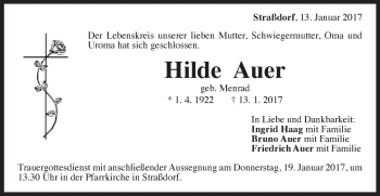 Traueranzeige von Hilde Auer von Gmünder Tagespost
