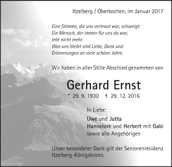 Traueranzeige von Gerhard Ernst von Amtsblatt_Oko