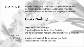 Traueranzeige von Luzia Nuding von Gmünder Tagespost