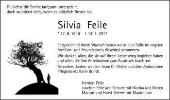 Traueranzeige von Silvia Feile