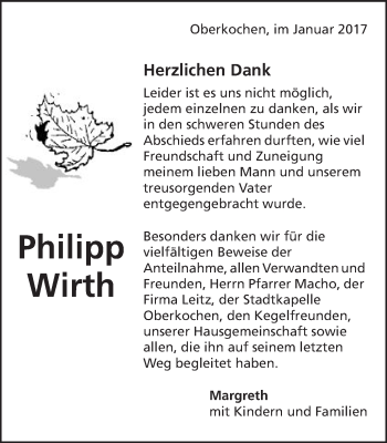 Traueranzeige von Philipp Wirth von Schwäbische Post