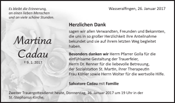 Traueranzeige von Martina Cadau von Schwäbische Post