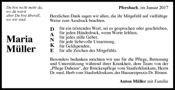 Traueranzeige von Maria Müller von Gmünder Tagespost