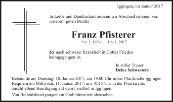 Traueranzeige von Franz Pfisterer von Gmünder Tagespost
