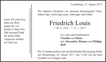 Traueranzeige von Friedrich Louis von Schwäbische Post