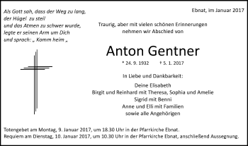 Traueranzeige von Anton Gentner von Schwäbische Post