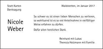 Traueranzeige von Nicole Weber von Gmünder Tagespost