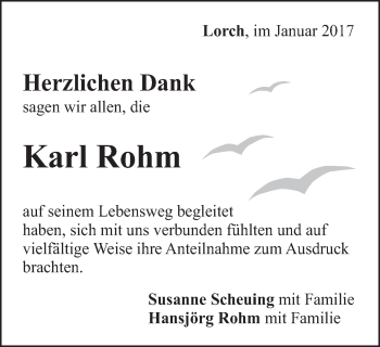Traueranzeige von Karl Rohm von Gmünder Tagespost