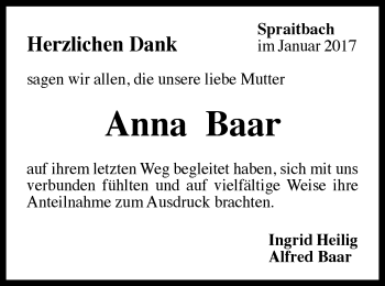 Traueranzeige von Anna Baar von Gmünder Tagespost