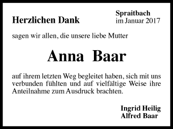 Traueranzeige von Anna Baar